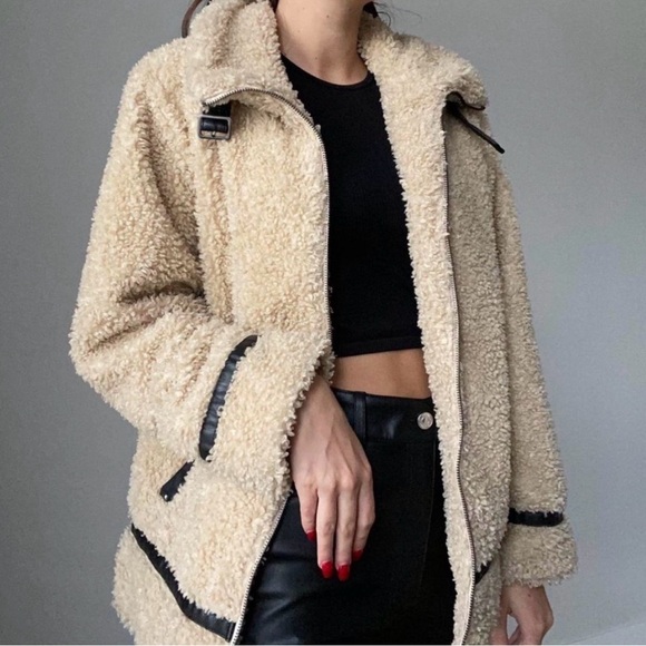 Madden Girl Tan Teddy Jacket with Black Accents - Picture 4 of 12